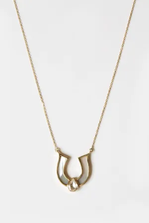 Horseshoe White Mother Of Pearl Necklace with White Sapphire