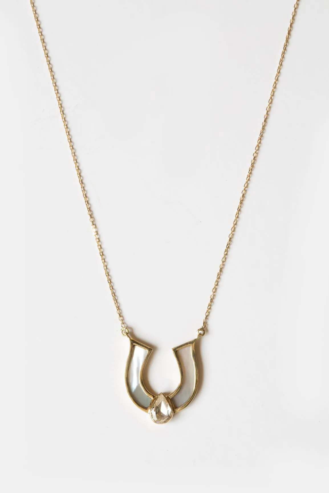 Horseshoe White Mother Of Pearl Necklace with White Sapphire