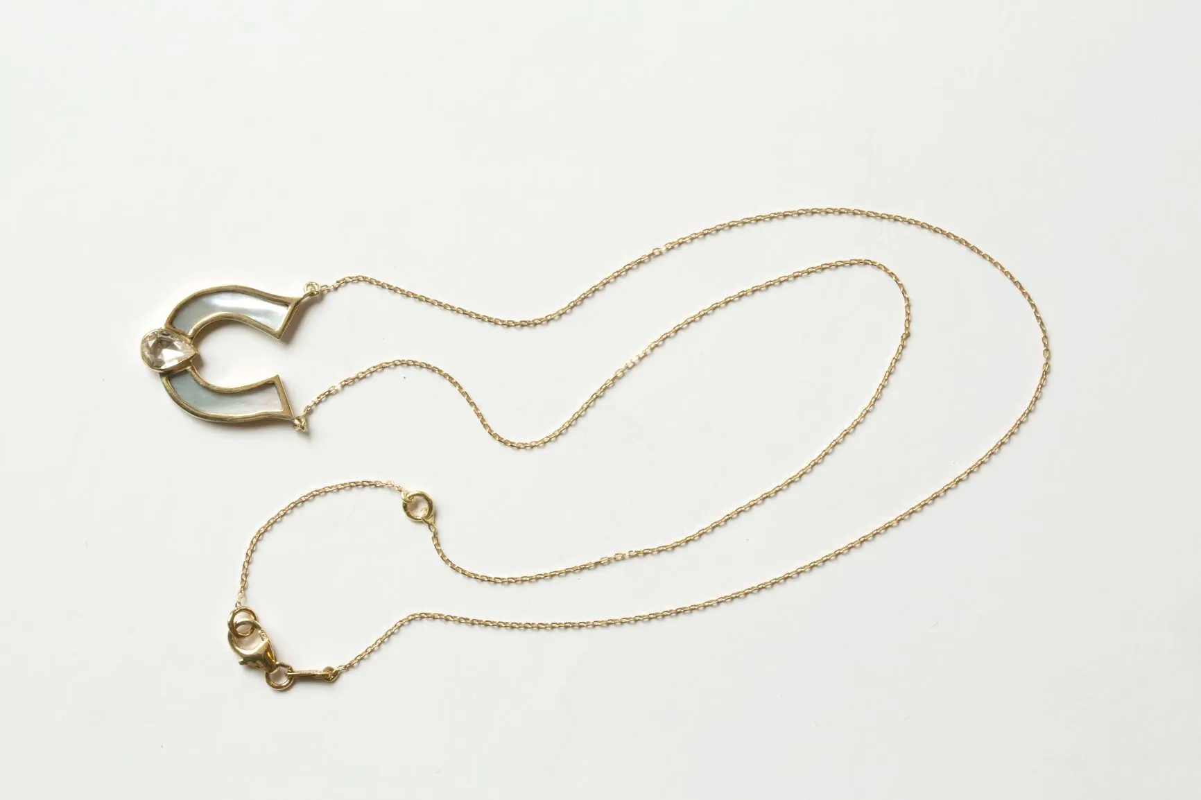 Horseshoe White Mother Of Pearl Necklace with White Sapphire