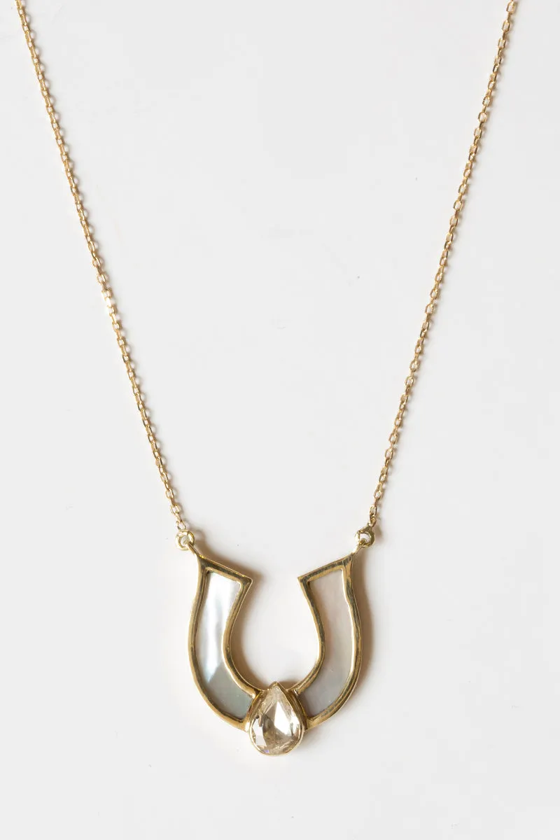 Horseshoe White Mother Of Pearl Necklace with White Sapphire