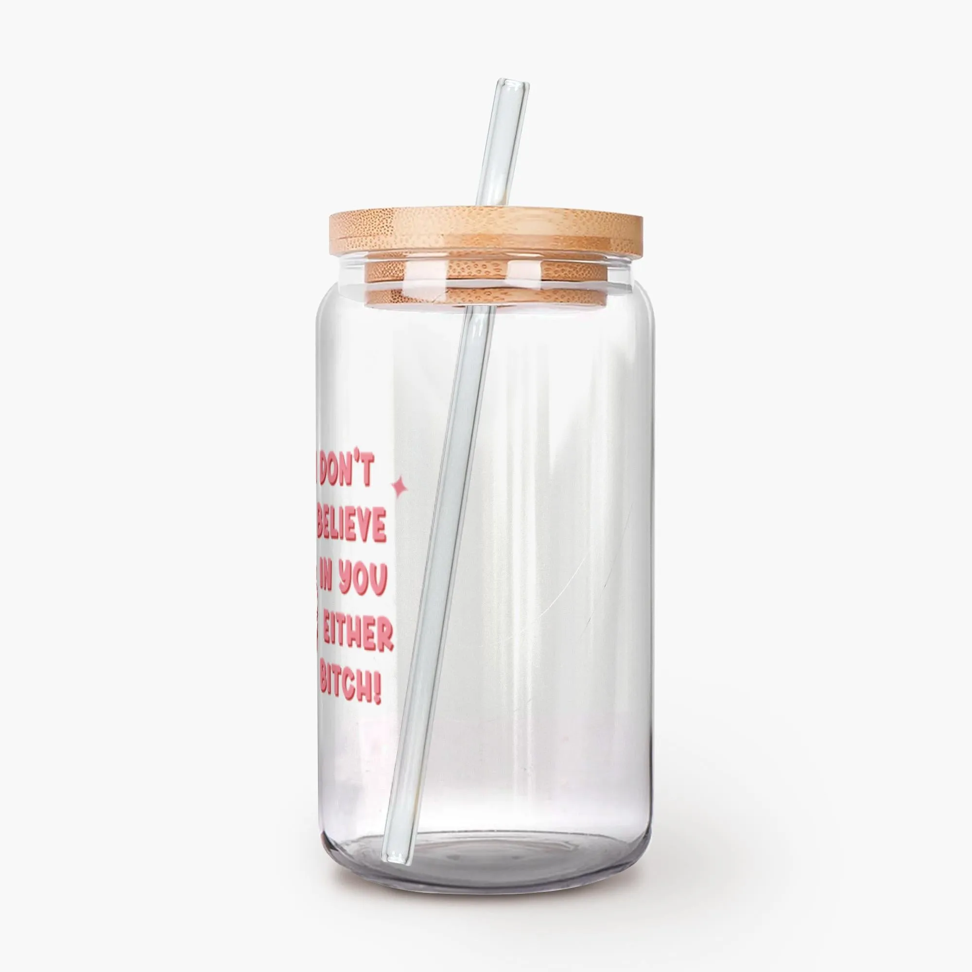 I Don't Believe in You Either Bitch, Funny Gift Exchange Idea, Sarcastic Santa Iced Coffee Cup Rude Holiday Christmas Can Shaped Glass