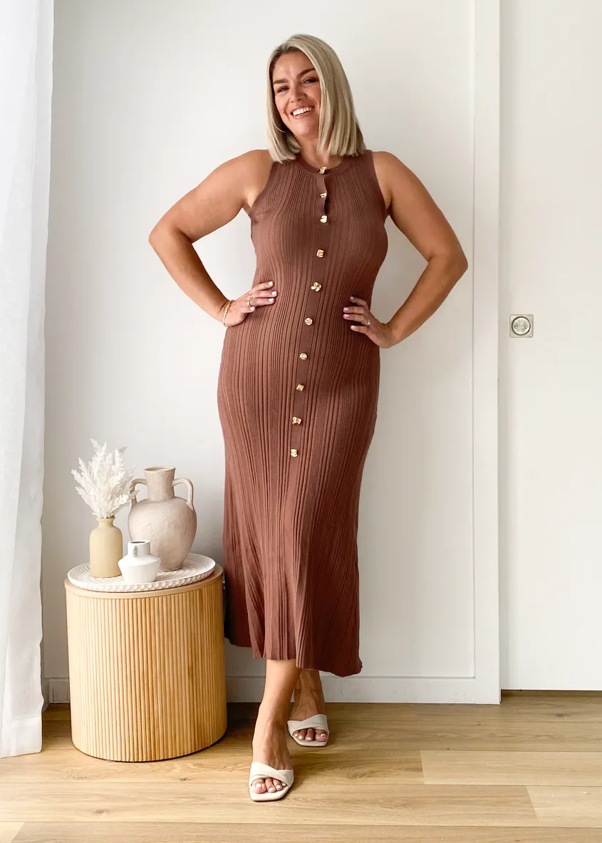 Imperial Knit Midi Dress - Chocolate