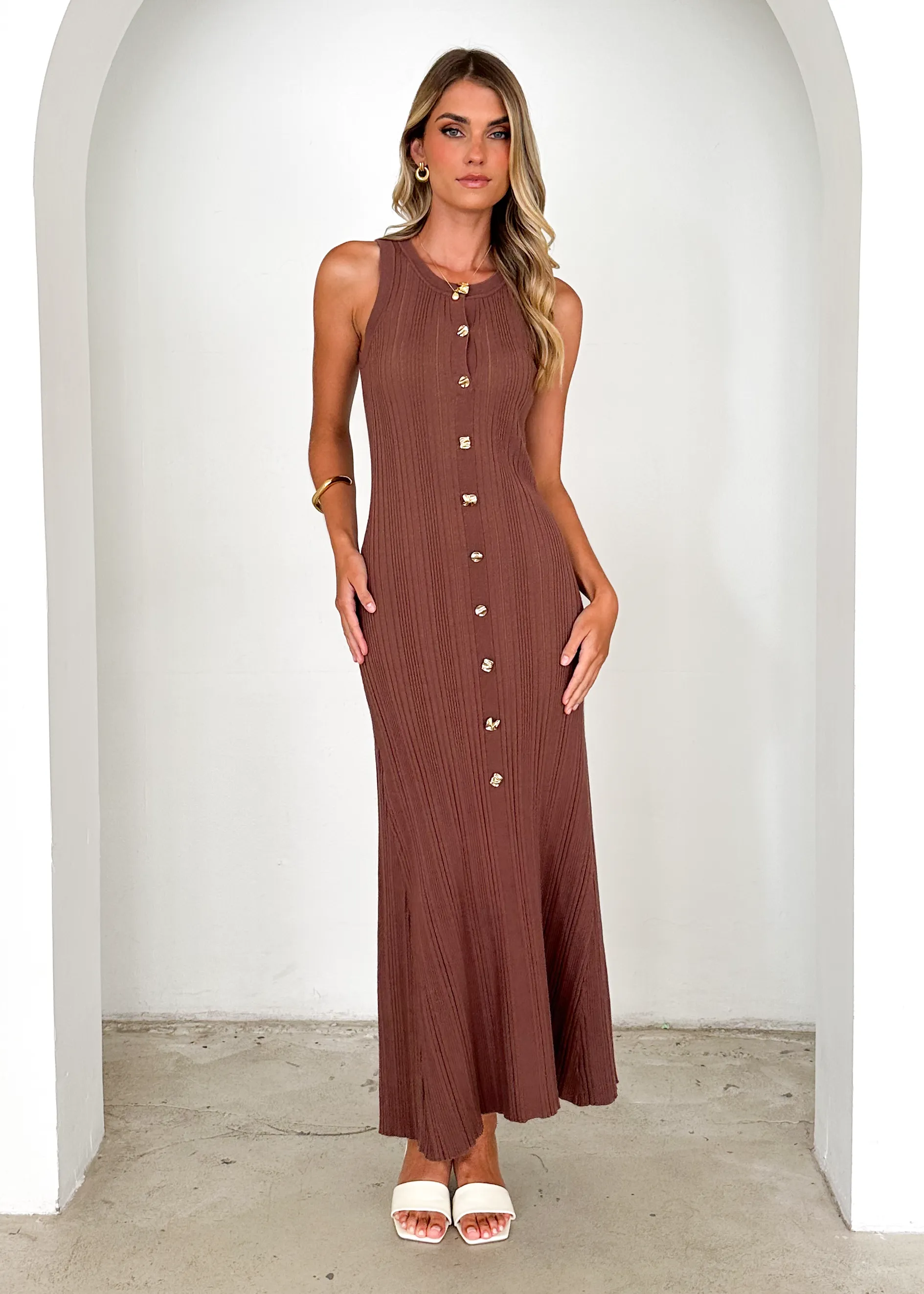 Imperial Knit Midi Dress - Chocolate