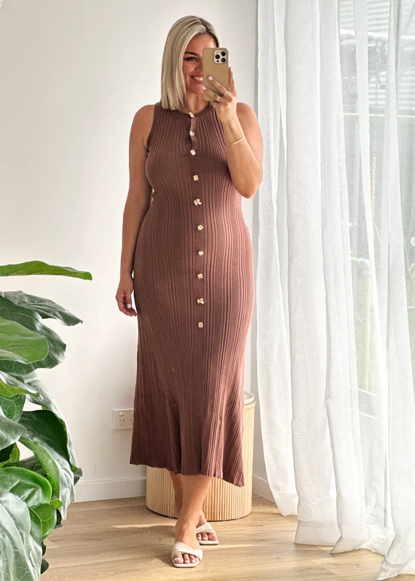 Imperial Knit Midi Dress - Chocolate