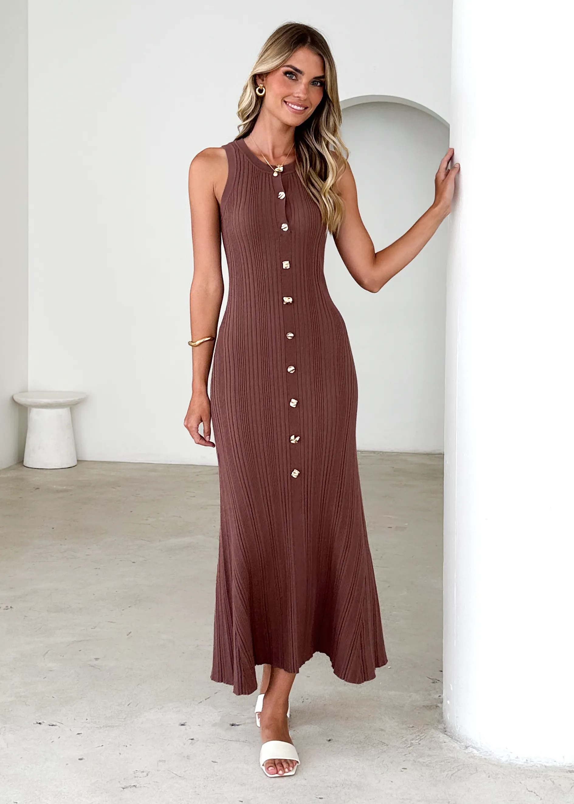 Imperial Knit Midi Dress - Chocolate