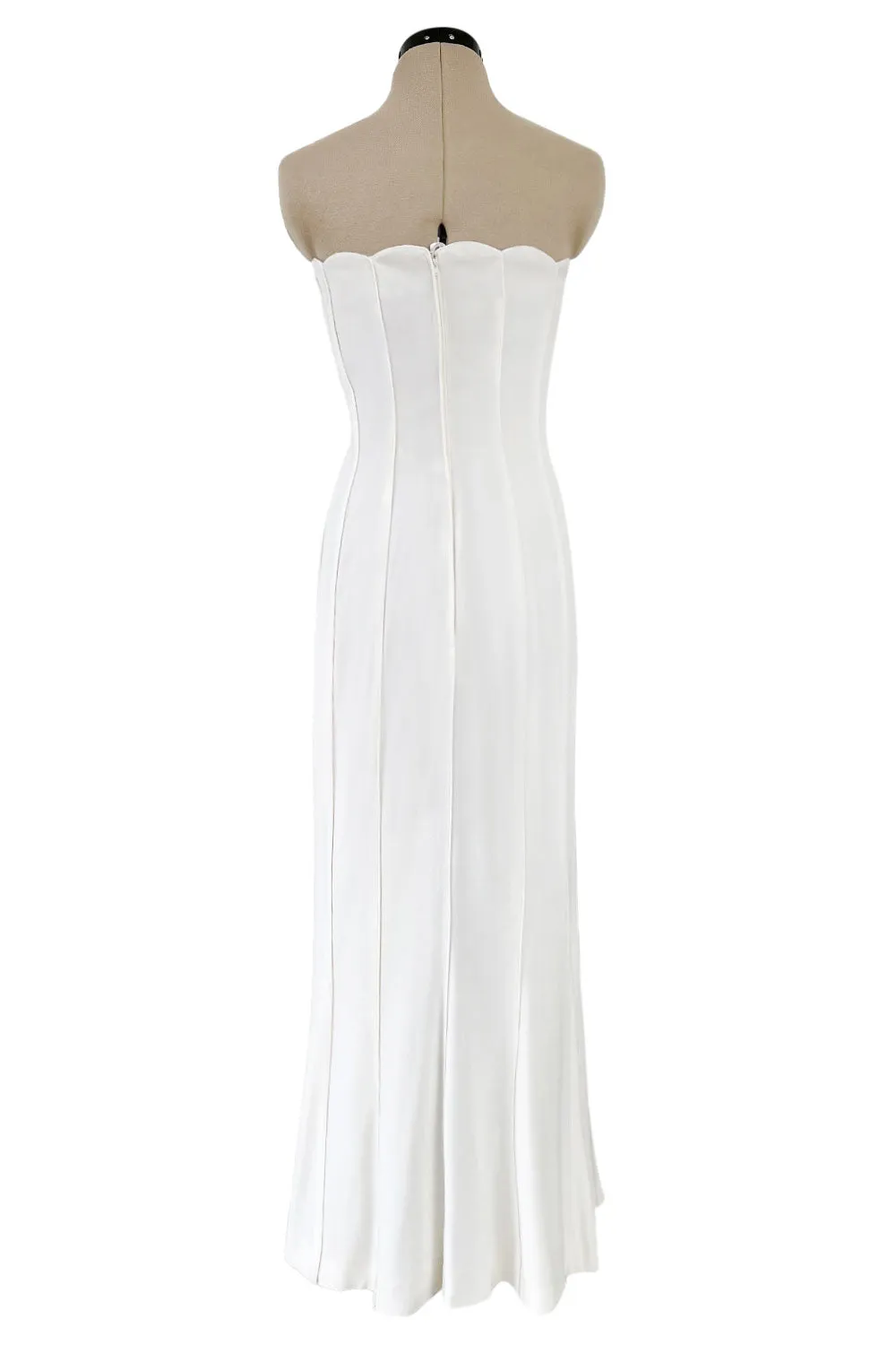 Instantly Recognizable Spring 1992 Valentino Strapless All White Vertical Paneled Dress