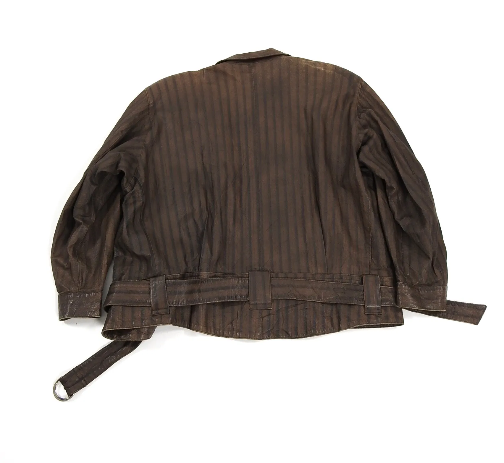 Issey Miyake Striped Brown Cropped Moto Jacket - S
