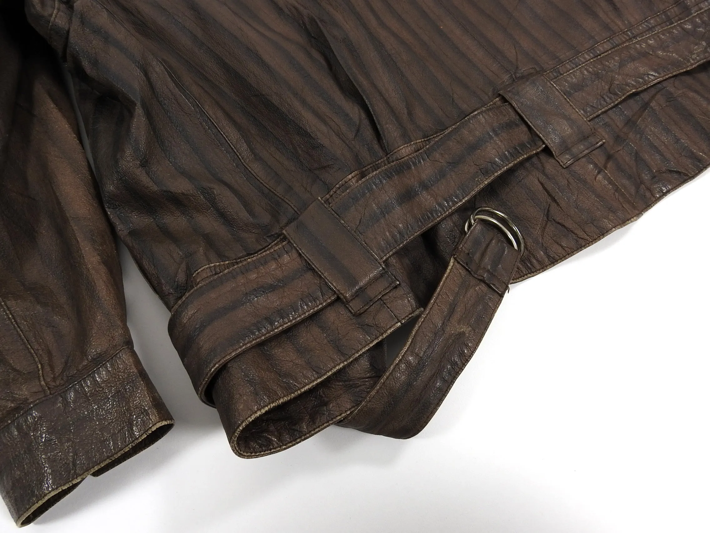 Issey Miyake Striped Brown Cropped Moto Jacket - S