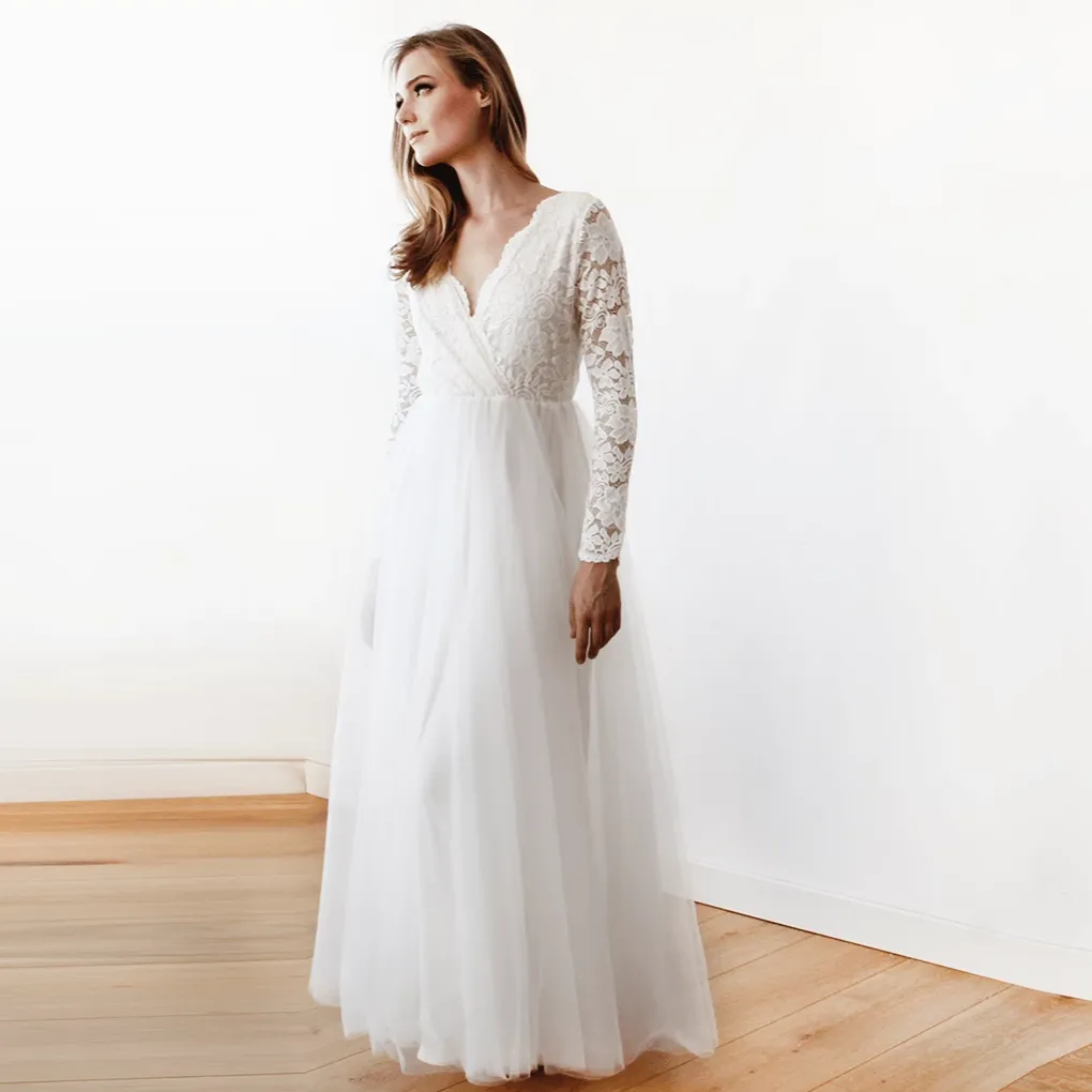 Ivory Tulle & Lace Maxi Dress #1125