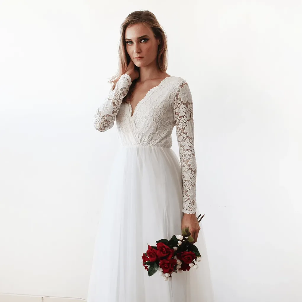 Ivory Tulle & Lace Maxi Dress #1125
