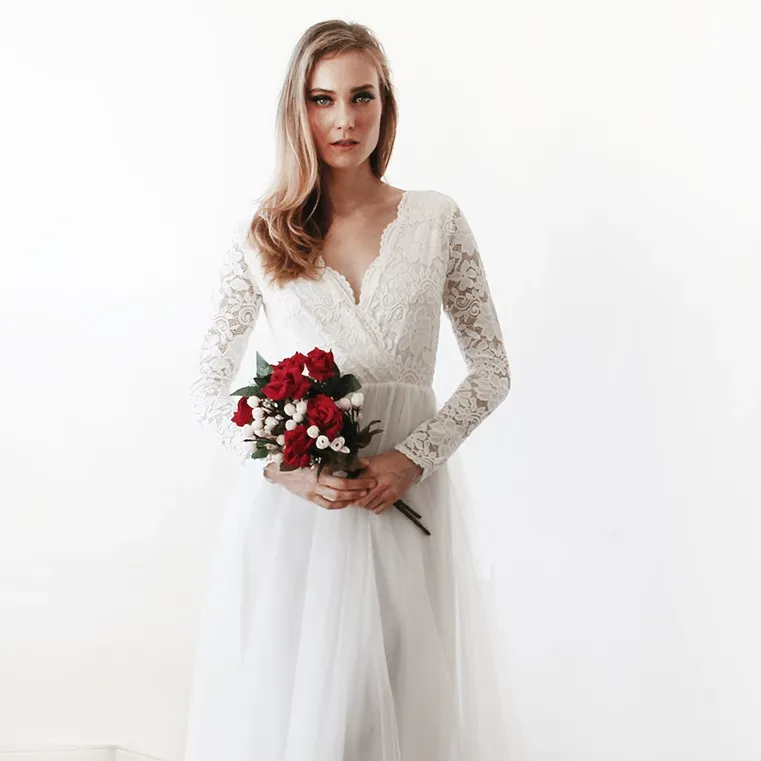 Ivory Tulle & Lace Maxi Dress #1125