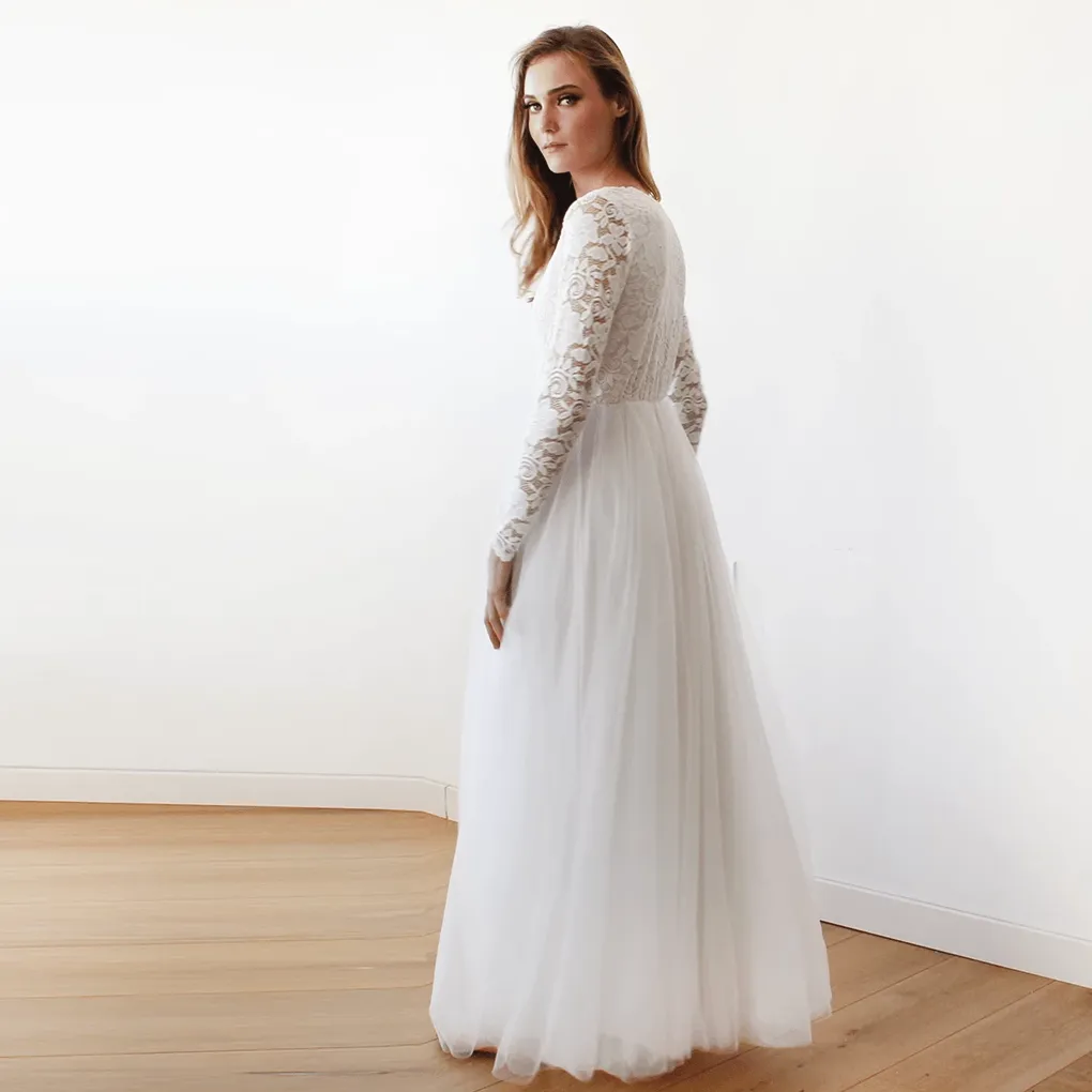 Ivory Tulle & Lace Maxi Dress #1125