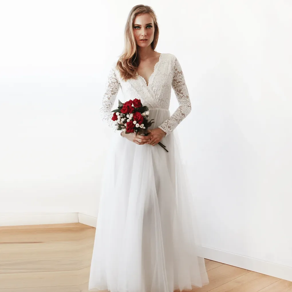 Ivory Tulle & Lace Maxi Dress #1125