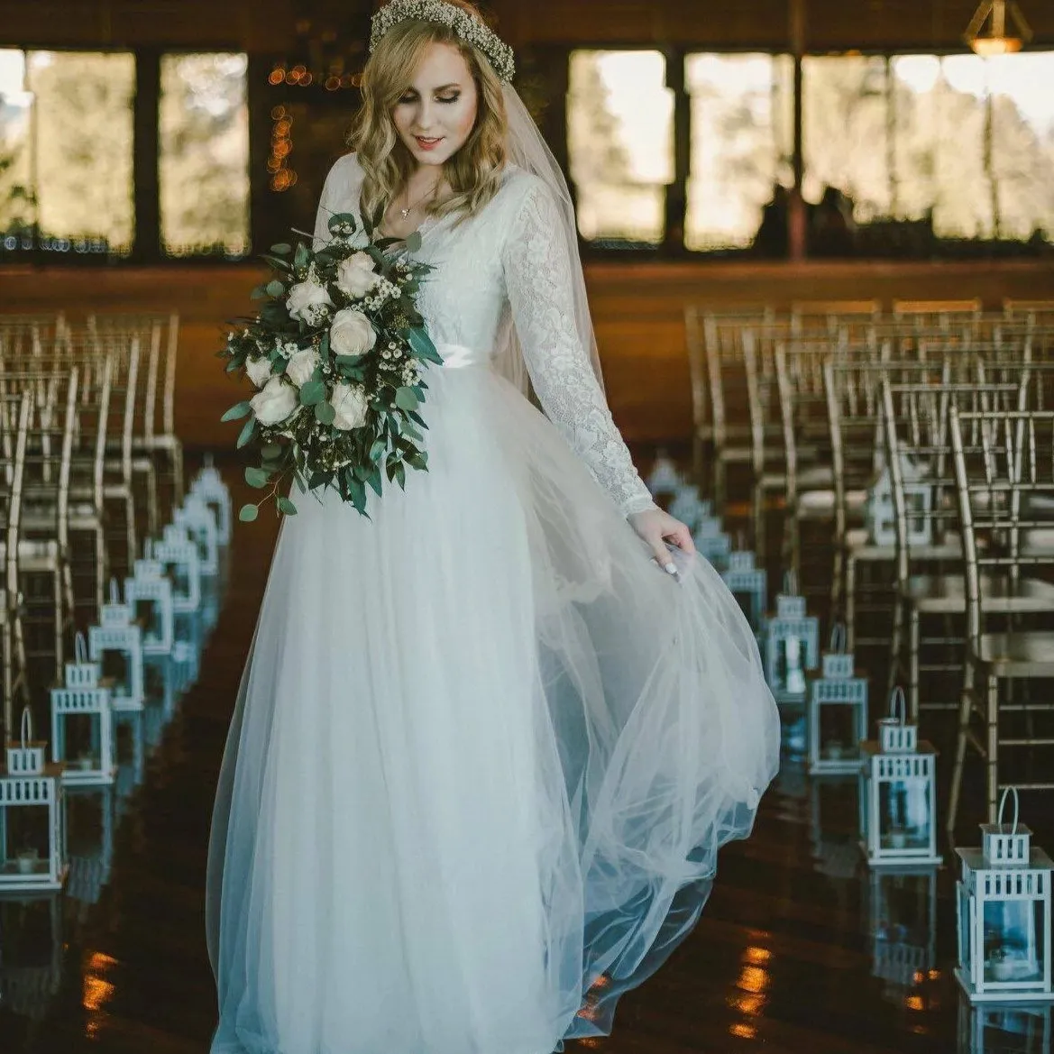 Ivory Tulle & Lace Maxi Dress #1125
