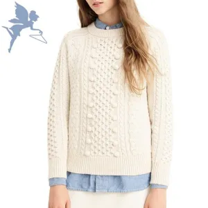 J. CREW Popcorn Cable Knit Pullover Fisherman Sweater