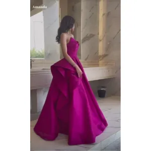 JazzHer Ball Gown Strapless Sleeveless robes de soirée Floor-Length Satin Princess Draped Evening Dresses Prom Wedding Dress-(PRE-ORDER)