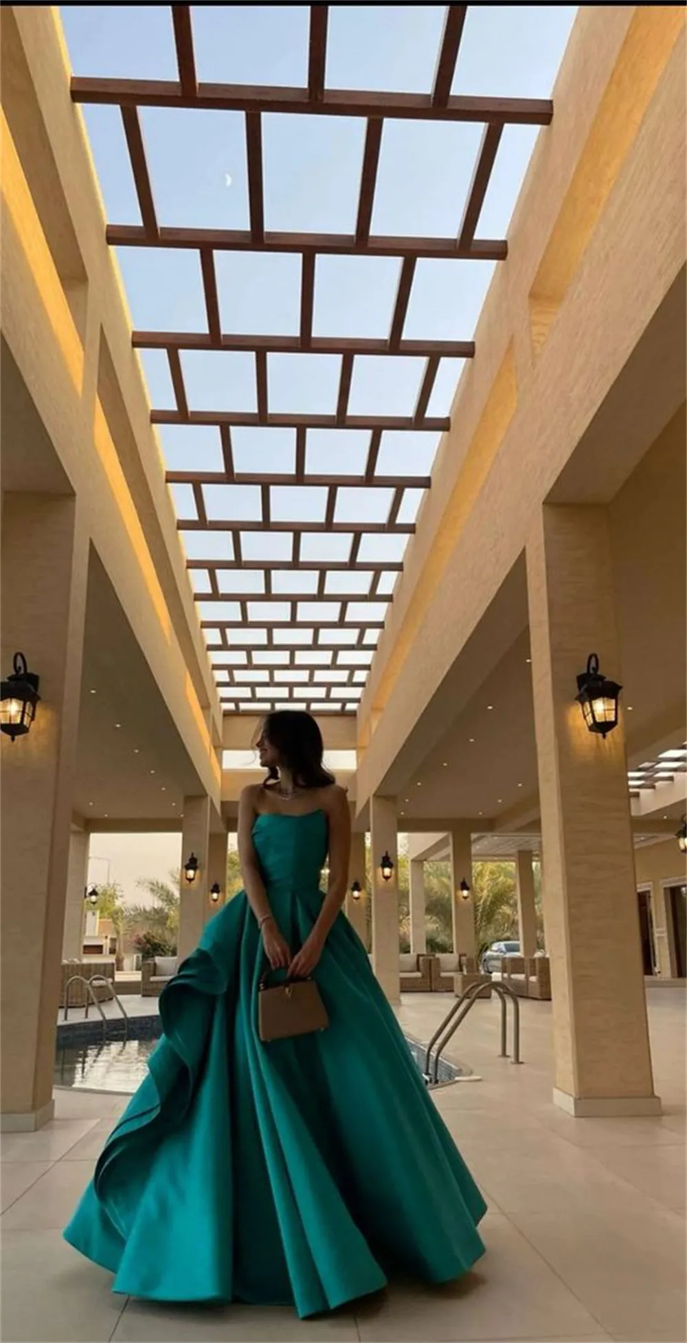 JazzHer Ball Gown Strapless Sleeveless robes de soirée Floor-Length Satin Princess Draped Evening Dresses Prom Wedding Dress-(PRE-ORDER)