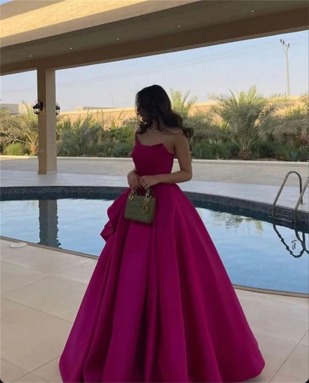 JazzHer Ball Gown Strapless Sleeveless robes de soirée Floor-Length Satin Princess Draped Evening Dresses Prom Wedding Dress-(PRE-ORDER)