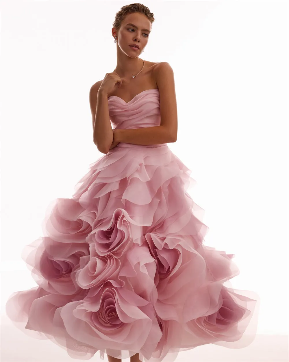 JazzHer Customized Flower Tiered Ruffle Ball Gown Prom Dresses Ankle-Length vestidos de noche Strapless Sleeveless Formal Evening-(PRE-ORDER)