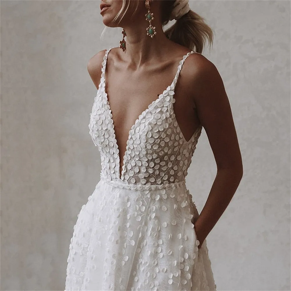 JazzHer White Tulle Prom Gown Spaghetti Strap A-line V-neck Backless Evening Formal Elegant Sleeveless Floor-length Party Dresses-(PRE-ORDER)