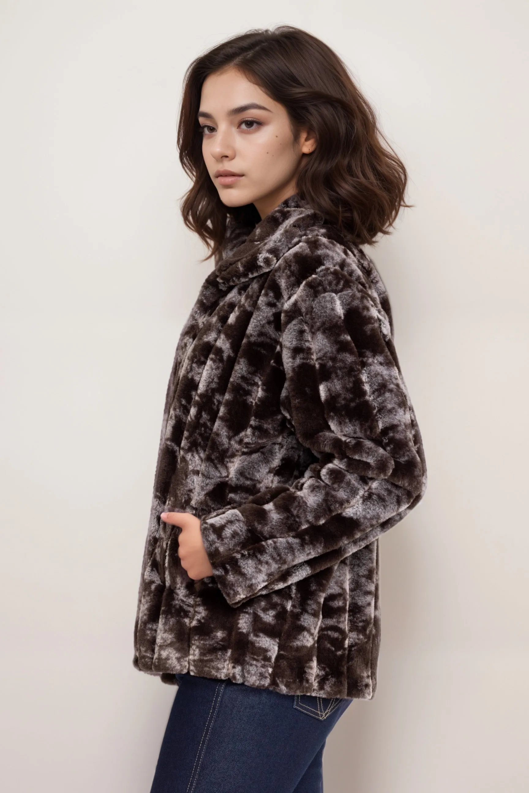 Johnny Was Workshop Brown Cropped Faux Fur Jacket W46624-9
