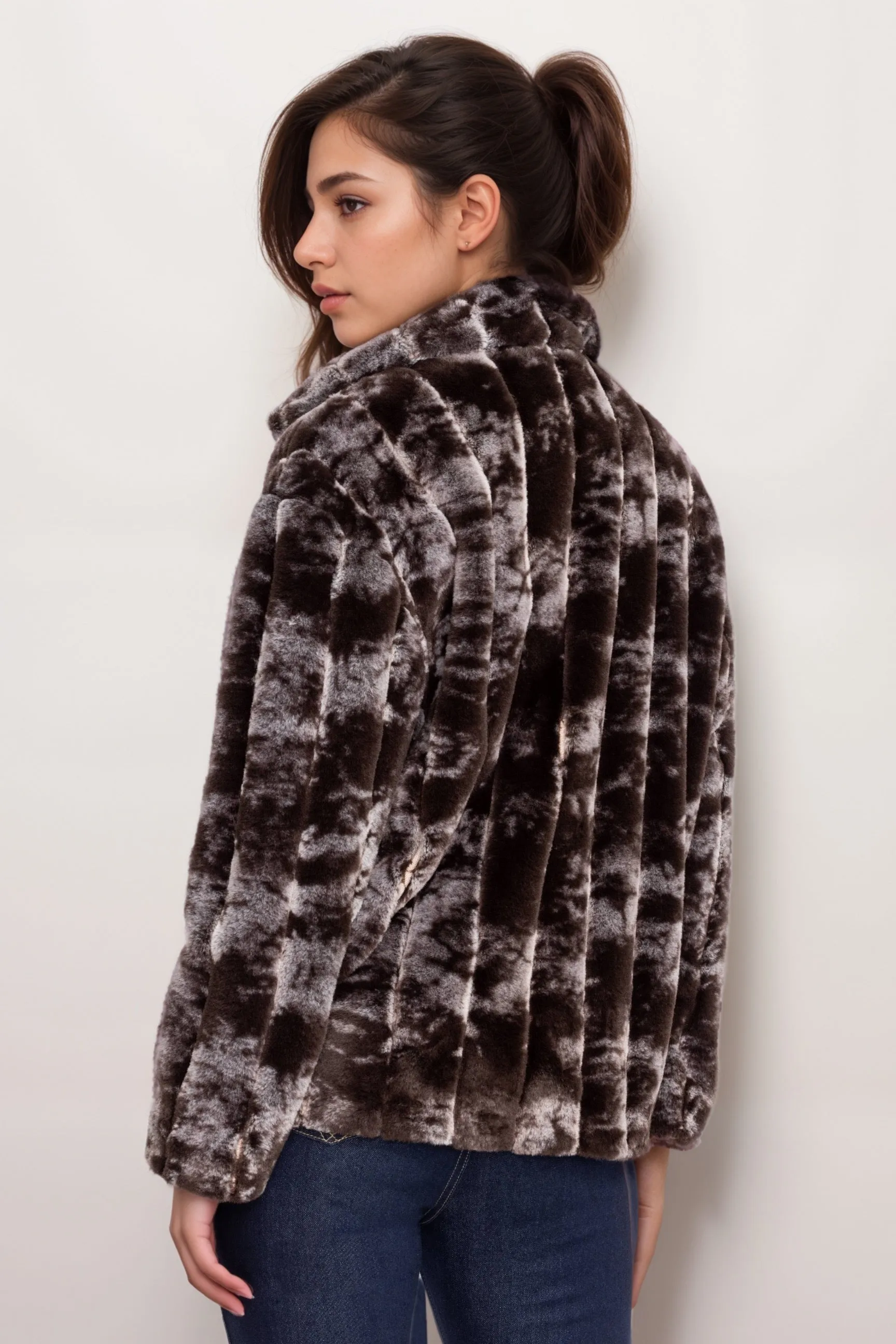 Johnny Was Workshop Brown Cropped Faux Fur Jacket W46624-9