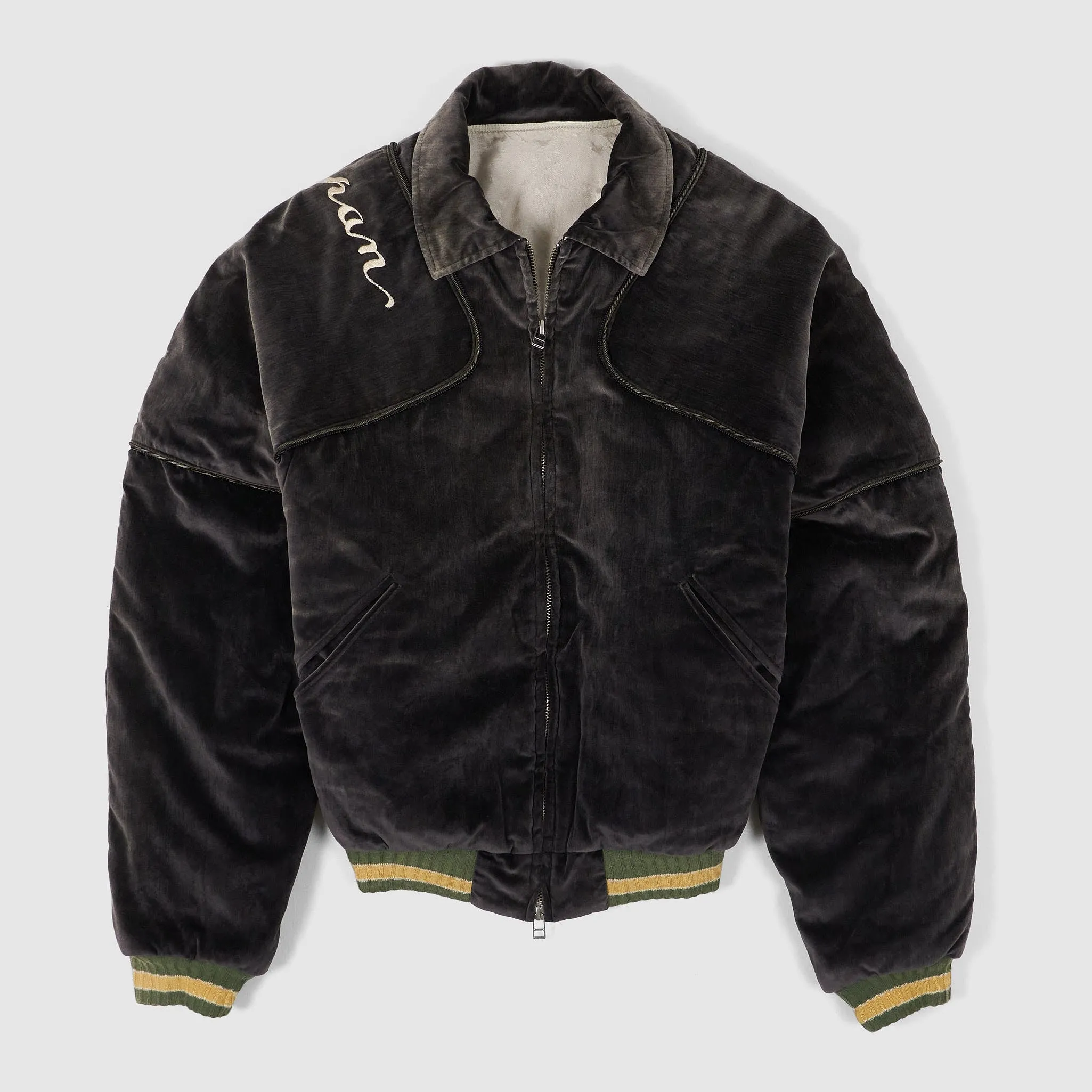 Kapital Embroidered Velveteen Sham Pillow Bomber Jacket
