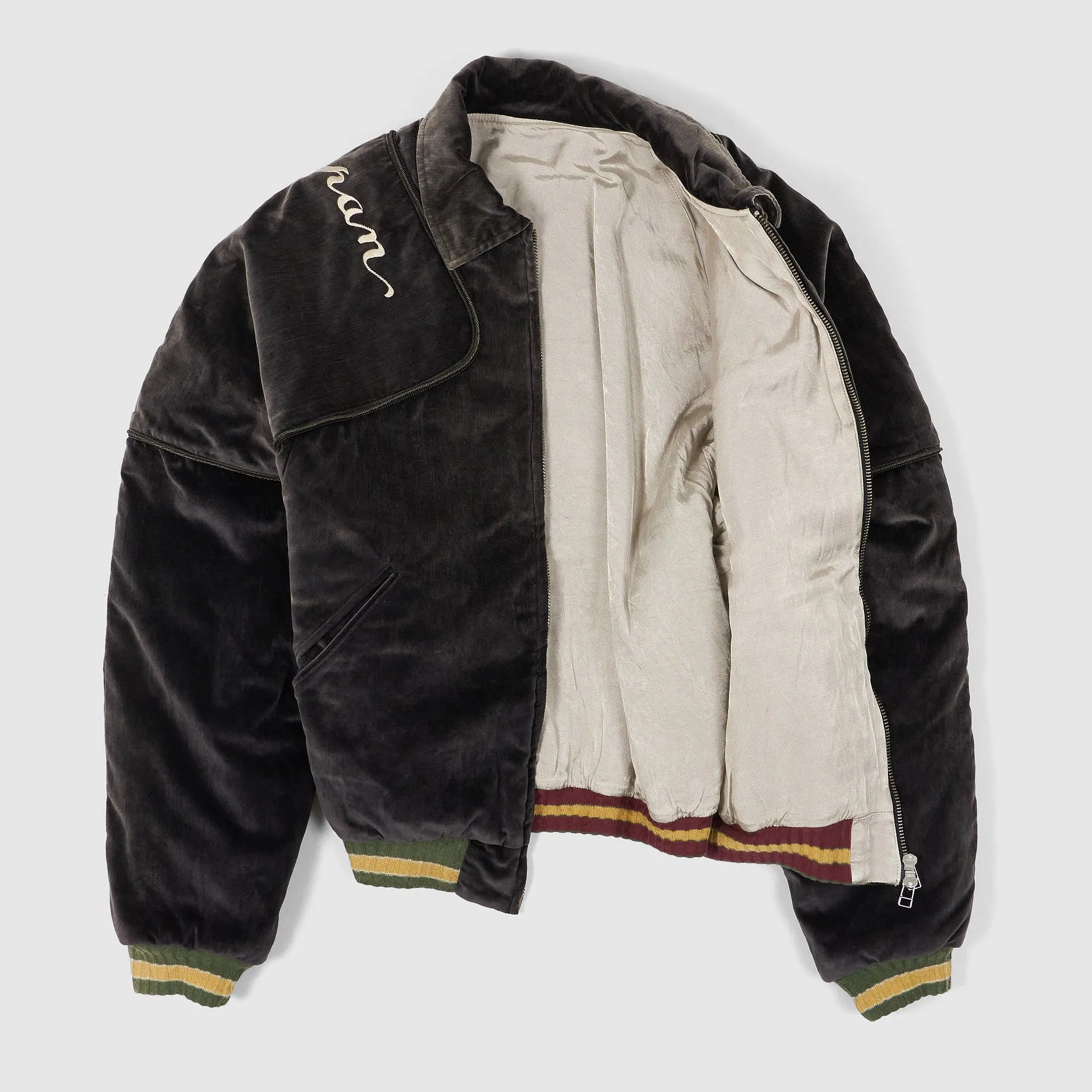 Kapital Embroidered Velveteen Sham Pillow Bomber Jacket