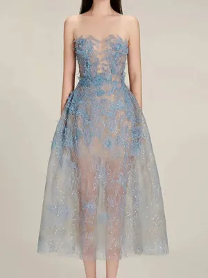 Khloe Fine Lace Sheer Sequin Ball Dress