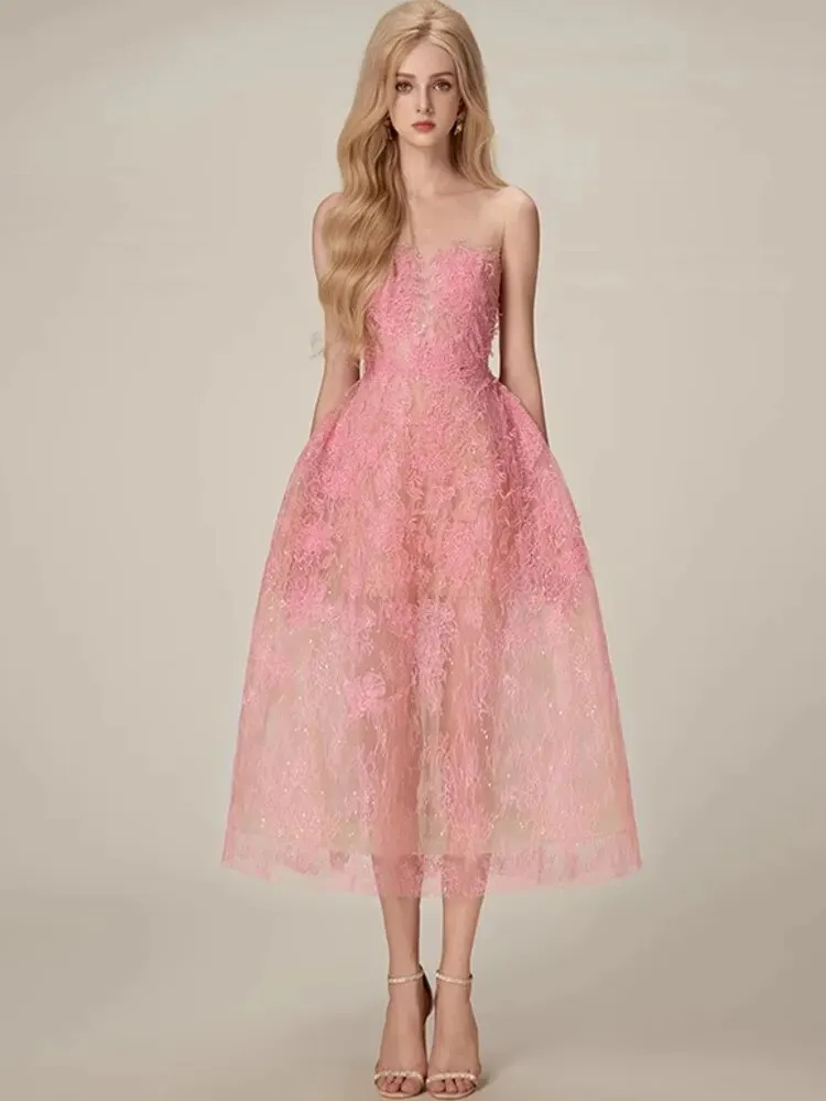 Khloe Fine Lace Sheer Sequin Ball Dress