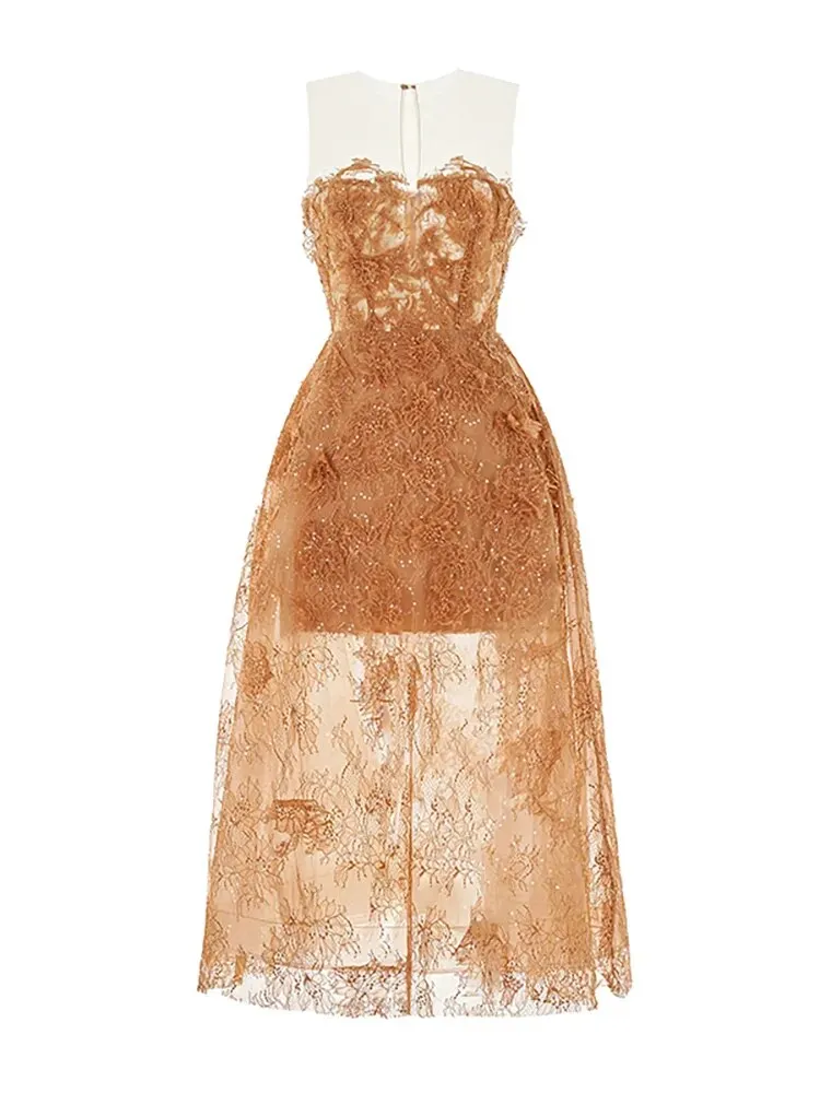 Khloe Fine Lace Sheer Sequin Ball Dress