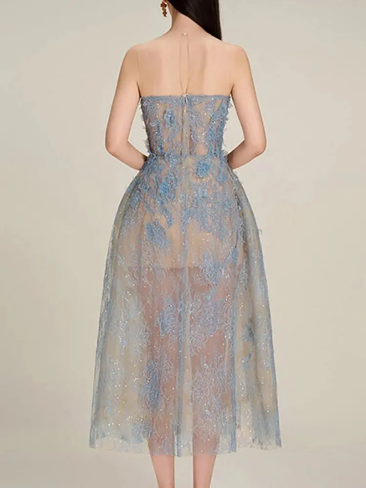Khloe Fine Lace Sheer Sequin Ball Dress