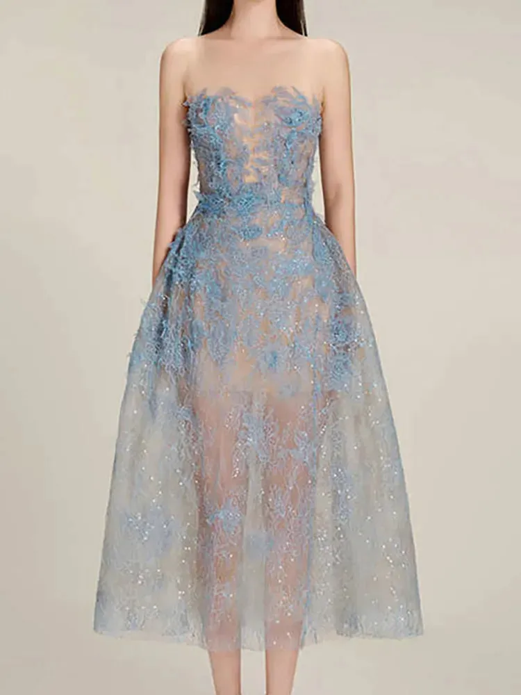 Khloe Fine Lace Sheer Sequin Ball Dress