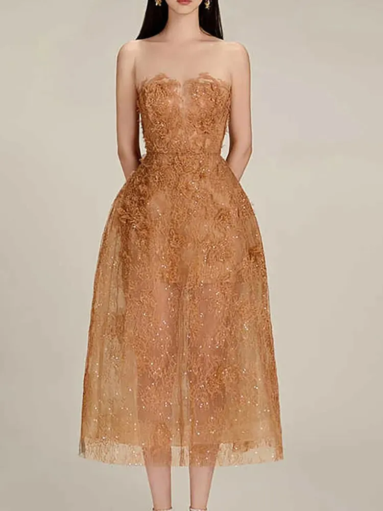 Khloe Fine Lace Sheer Sequin Ball Dress