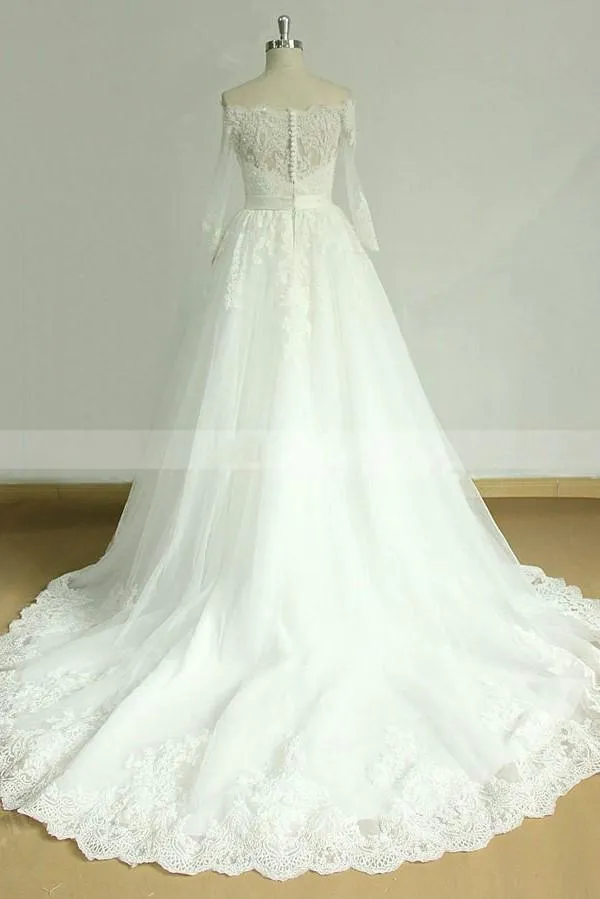 Lace Off-the-shoulder Bridal Dress with Sleeves