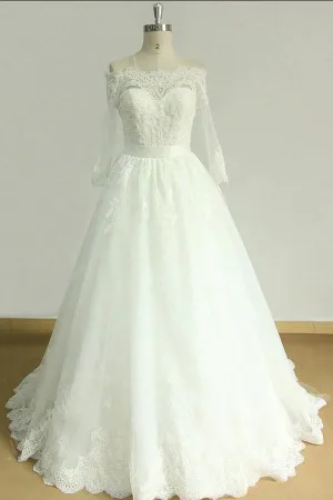 Lace Off-the-shoulder Bridal Dress with Sleeves