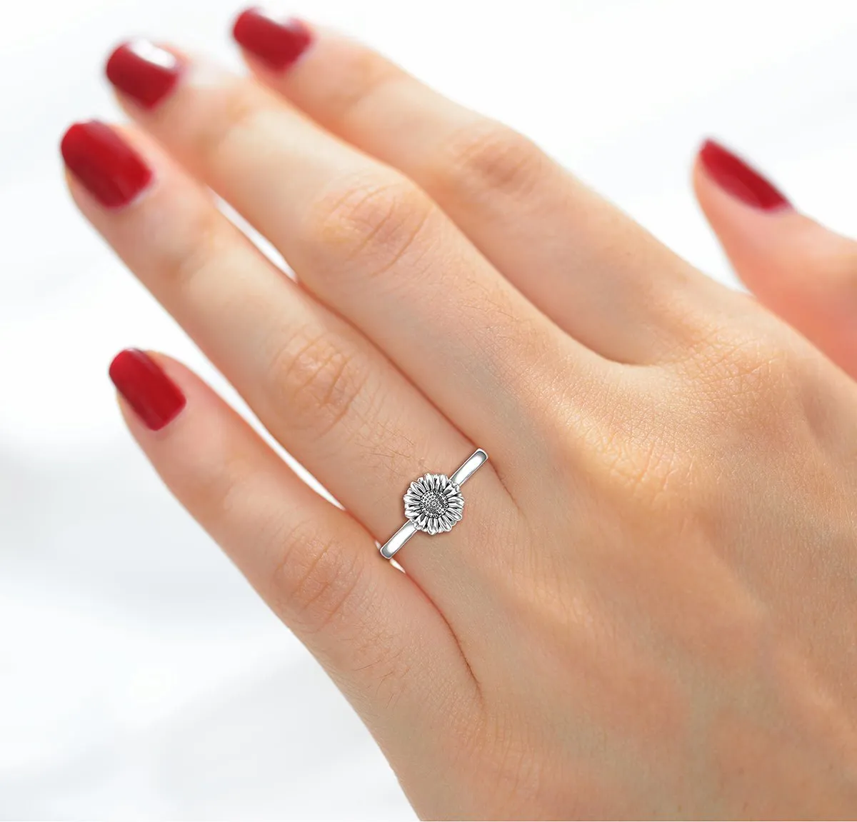 Ladies 925 Sterling Silver Floral Sunflower Ring