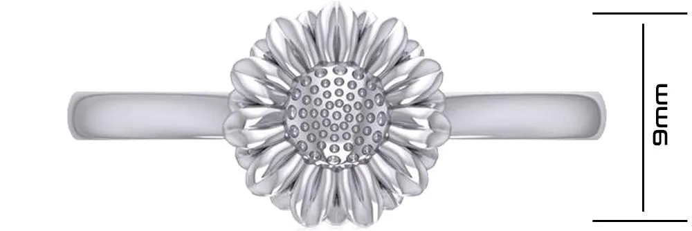 Ladies 925 Sterling Silver Floral Sunflower Ring