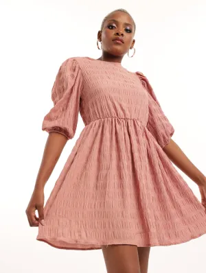 Ladies Textured Fit & Flare Dress - Rust