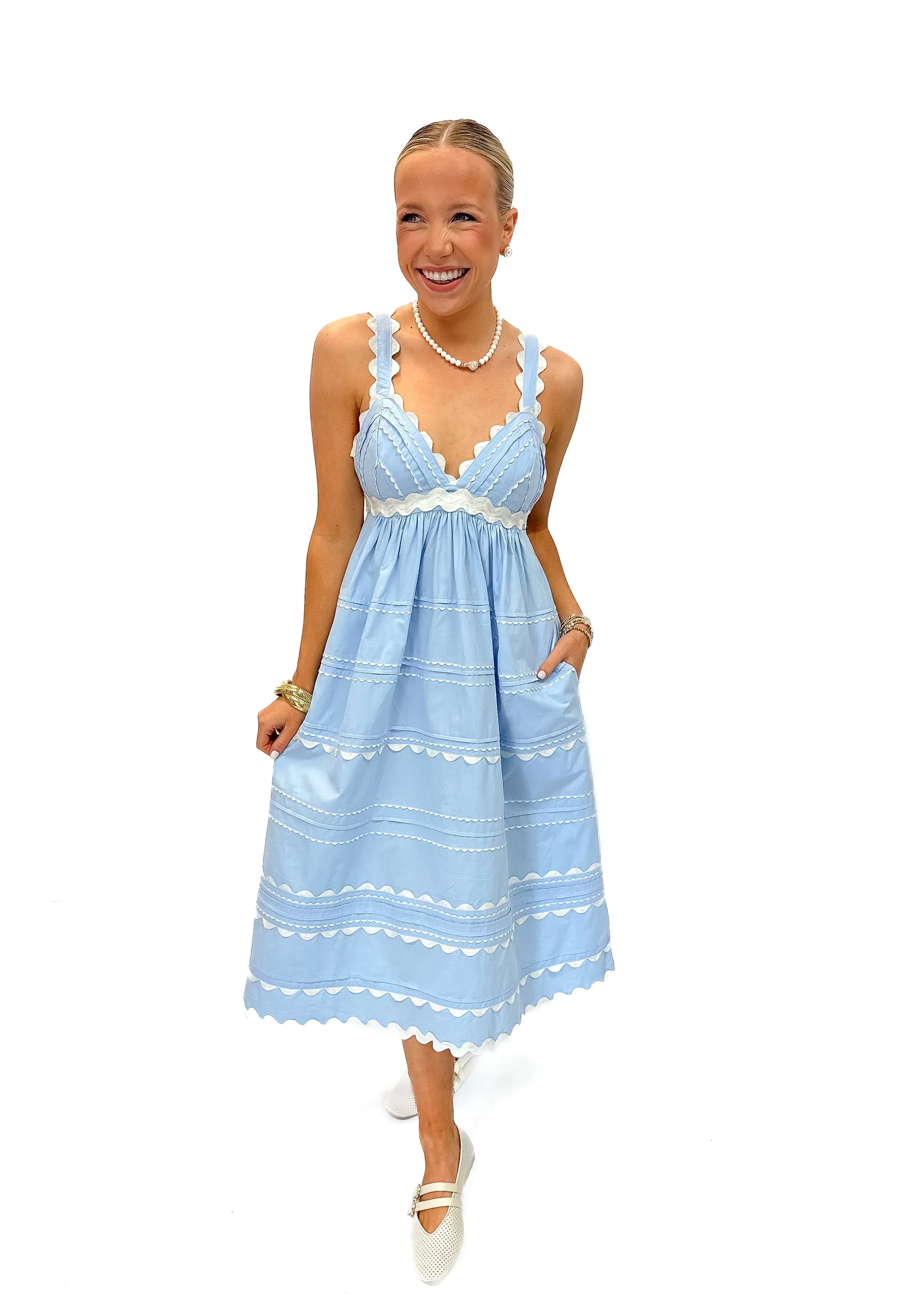 LBLOX Midi Sleeveless Dress with Trim - Powder Blue