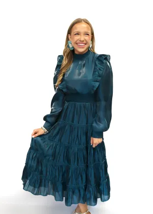 LBLOX Mock Neck Ruffled Midi Dress - Teal