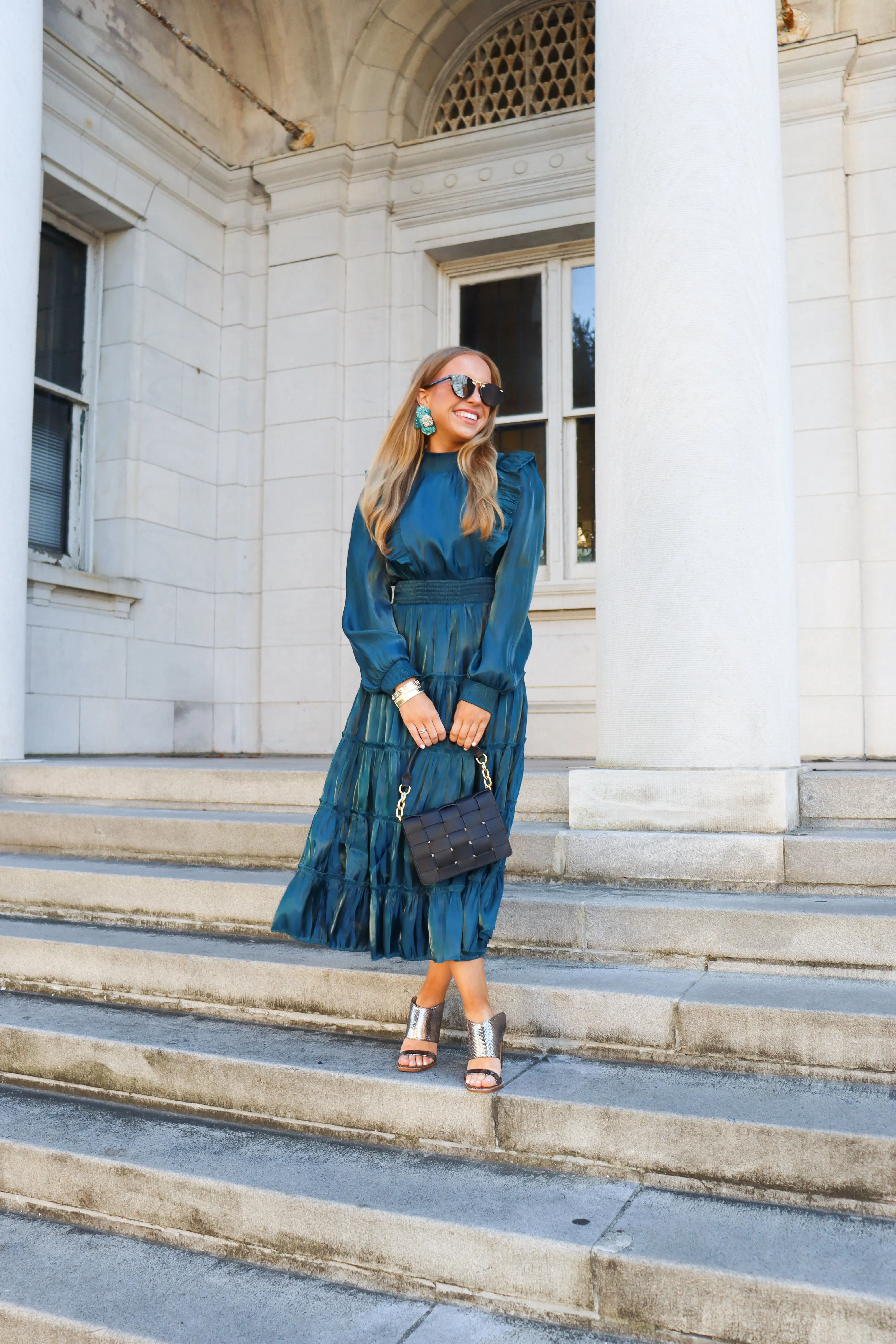 LBLOX Mock Neck Ruffled Midi Dress - Teal
