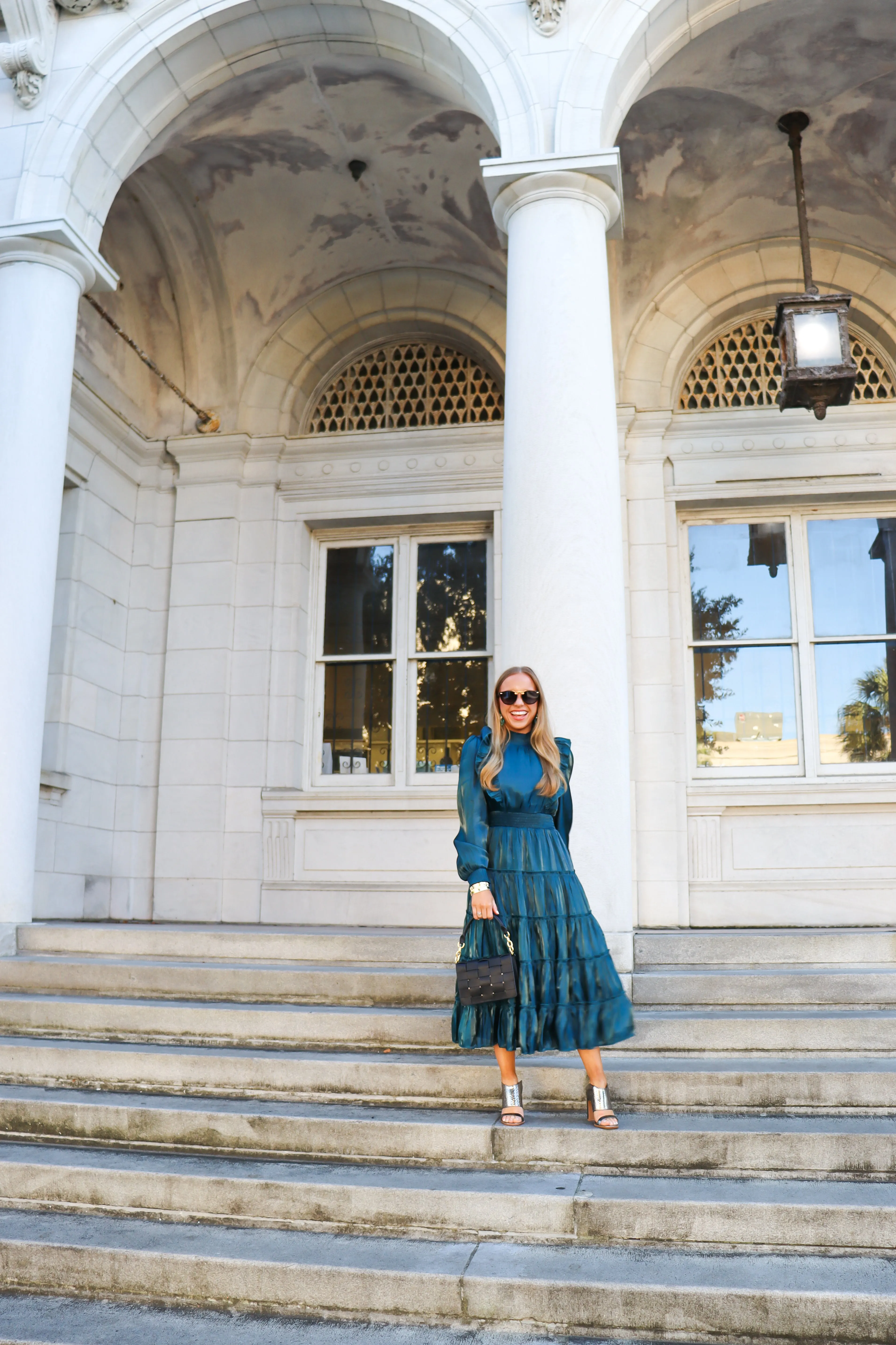 LBLOX Mock Neck Ruffled Midi Dress - Teal