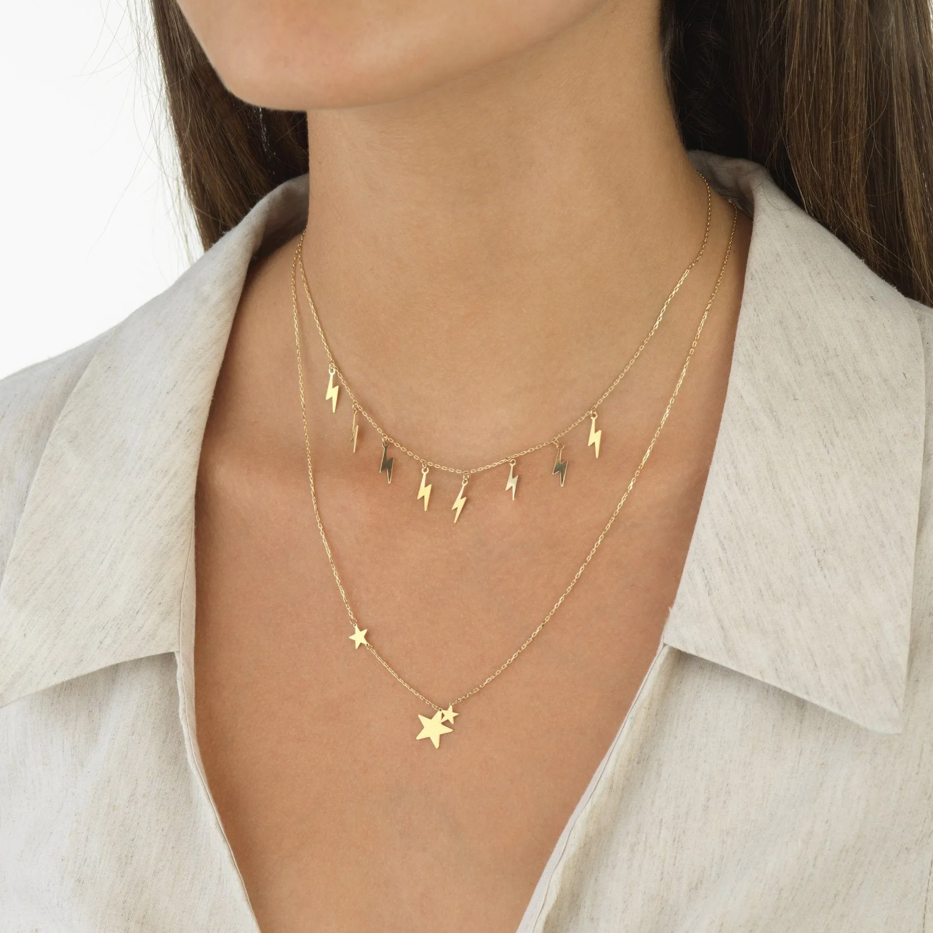 Lightning Bolt Necklace 14K