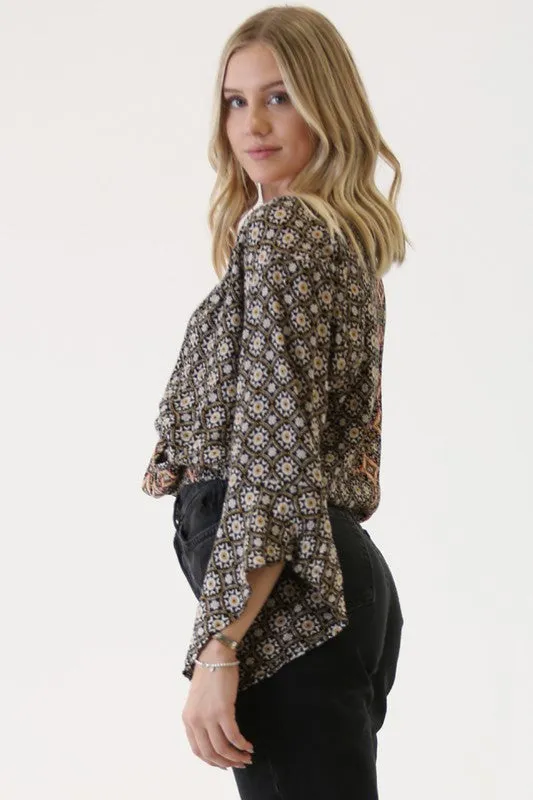 MACIE MIXED PRINT TOP