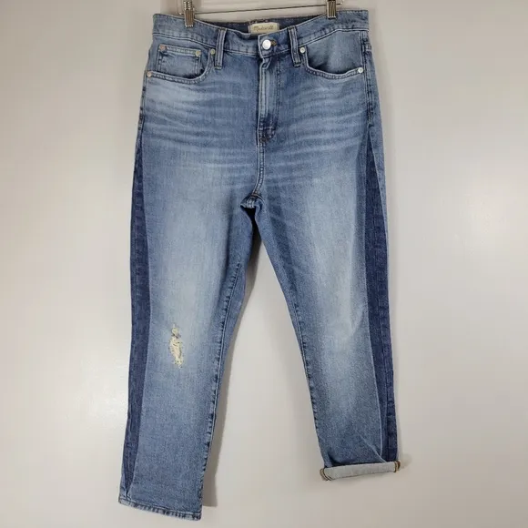 MADEWELL The High-Rise Slim Boyjean Raebrook wash distressed cropped denim jeans