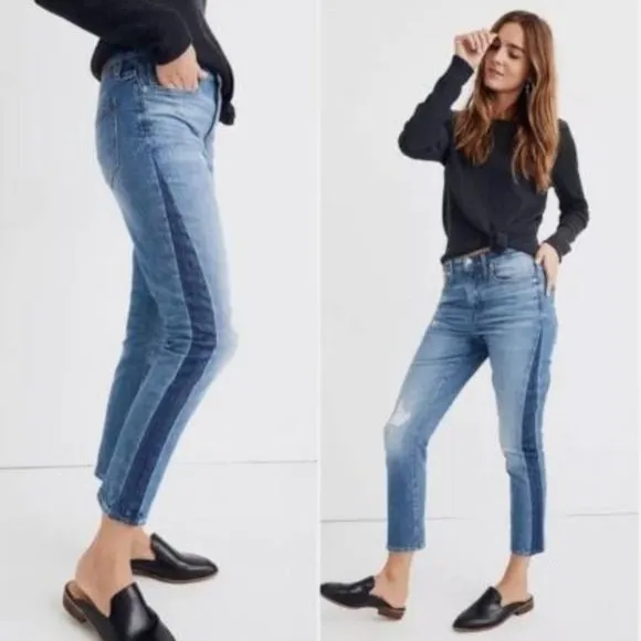 MADEWELL The High-Rise Slim Boyjean Raebrook wash distressed cropped denim jeans