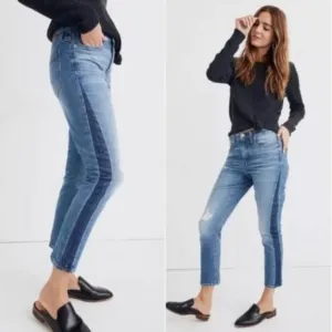 MADEWELL The High-Rise Slim Boyjean Raebrook wash distressed cropped denim jeans