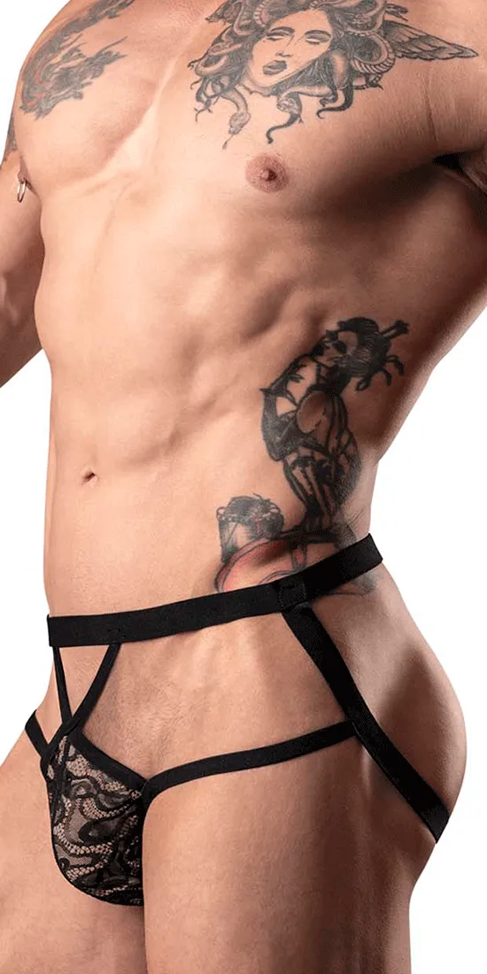 Male Power 394-289 Lucifer Strappy Jock Black