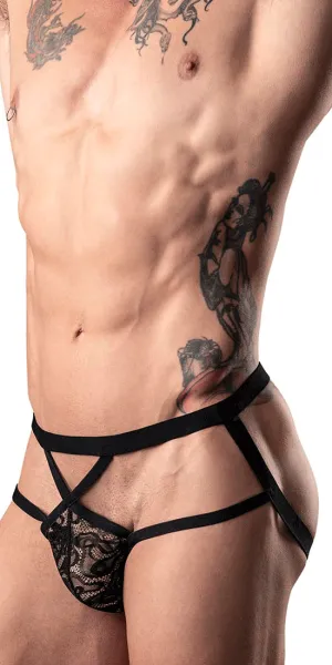 Male Power 394-289 Lucifer Strappy Jock Black